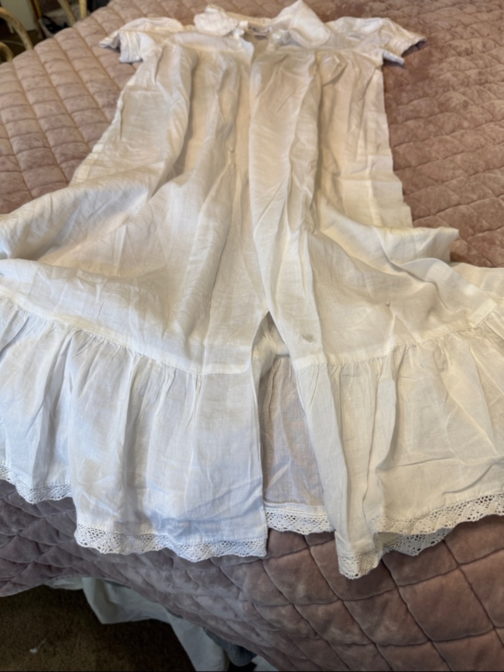 April Cornell Cream Button-Front long sleeve dress/nightgown